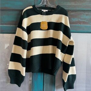 Striped Green and Cream Crew Neck Oversized Sweater